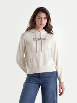 RAREISM - Prob Women Off White Graphic Hooded Relaxed Fit Sweatshirt