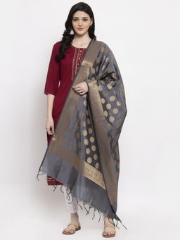 Clora Creation - Grey Banarasi with Gold Zari Weaving Dupatta