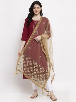 Clora Creation - Golden Heavy Mirror Work Net Dupatta