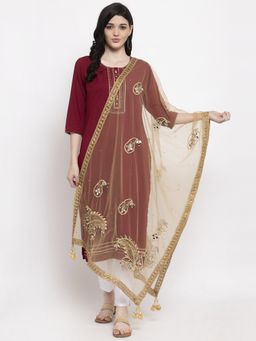 Clora Creation - Golden Heavy Mirror Work Net Dupatta