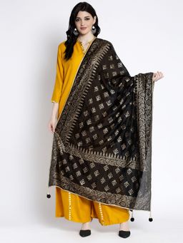 Clora Creation - Black Printed Silk Blend Dupatta with Gota Pati Border