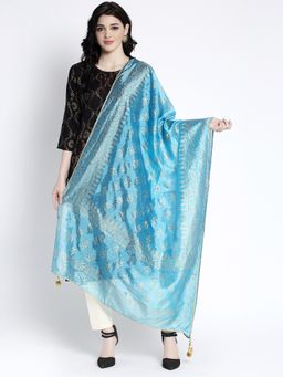 Clora Creation - Sky Blue Printed Silk Blend Dupatta with Gota Pati Border