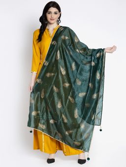 Clora Creation - Bottle Green Printed Silk Blend Dupatta