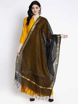 Clora Creation - Black with Golden Zari Work Chanderi Dupatta