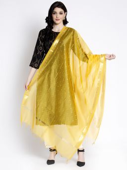 Clora Creation - Yellow with Golden Zari Work Chanderi Dupatta