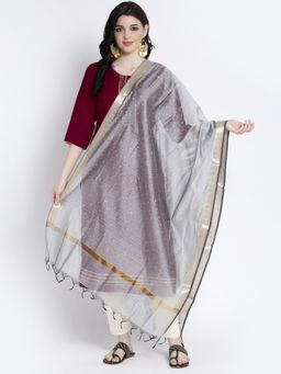 Clora Creation - Grey with Golden Zari Work Chanderi Dupatta