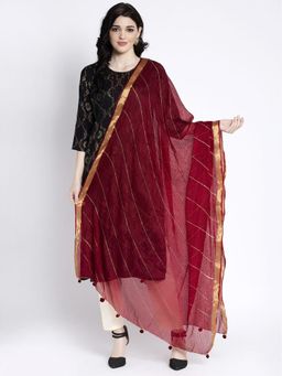 Clora Creation - Maroon Striped Kota Cotton Dupatta