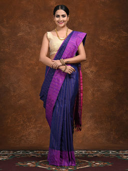 Hella Fashions - Purple Arni Silk Saree with Unstitched Blouse