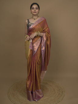 Hella Fashions - Copper Tissue Saree with Unstitched Blouse