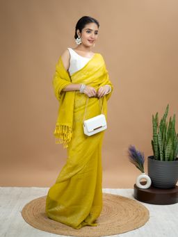 Hella Fashions - Green Floral Saree with Unstitched Blouse