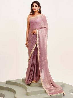 Modeva - Embellished Satin Mauve Saree with Unstitched Blouse