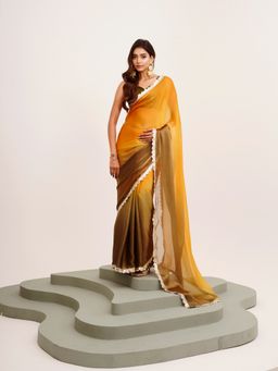 Modeva - Embellished Sequinned Chiffon Green Saree with Unstitched Blouse