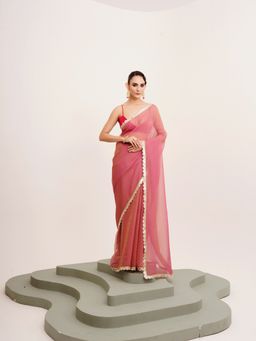Modeva - Embellished Sequinned Tissue Pink Saree with Unstitched Blouse