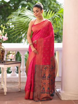 Modeva - Paithani Silk Blend Pink Zari Saree with Unstitched Blouse