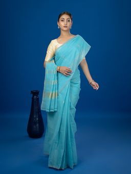 Ushvii - Jharna Blue Venkatagiri Saree with Unstitched Blouse
