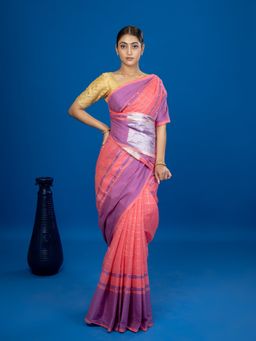 Ushvii - Kattam Pink Venkatagiri Saree with Unstitched Blouse