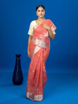 Ushvii - Polka Pink Venkatagiri Saree with Unstitched Blouse