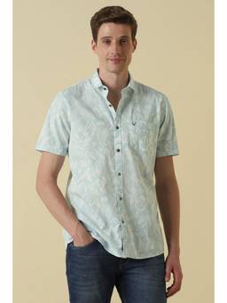 Allen Solly - Men Blue Cotton Collar Neck Shirt