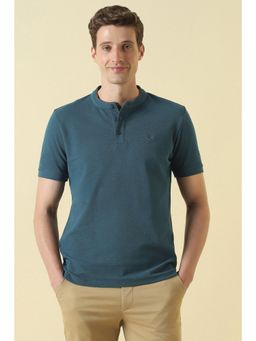 Allen Solly - Men Blue Cotton Blend Henley Neck T-Shirt