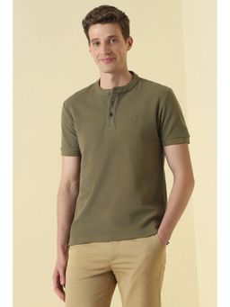 Allen Solly - Men Olive Cotton Blend Henley Neck T-Shirt