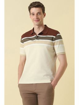 Allen Solly - Men Beige Cotton Blend Collar Neck Polo T-Shirt