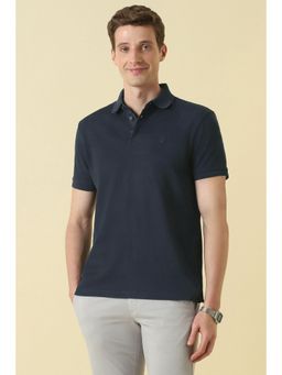 Allen Solly - Men Navy Blue Cotton Blend Collar Neck Polo T-Shirt
