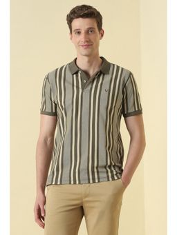 Allen Solly - Men Olive Cotton Collar Neck Polo T-Shirt
