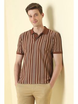 Allen Solly - Men Brown Cotton Collar Neck Polo T-Shirt