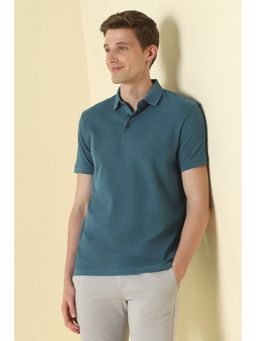 Allen Solly - Men Blue Cotton Blend Collar Neck Polo T-Shirt