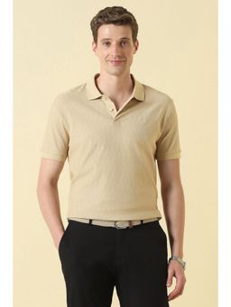 Allen Solly - Men Beige Cotton Collar Neck Polo T-Shirt