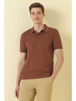 Allen Solly - Men Brown Cotton Blend Collar Neck Polo T-Shirt