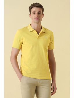 Allen Solly - Men Yellow Cotton Blend Collar Neck Polo T-Shirt