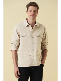 Allen Solly - Men Beige Cotton Blend Collar Neck Shirt