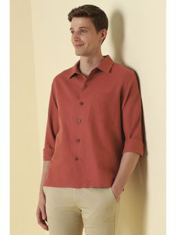 Allen Solly - Men Rust Cotton Linen Collar Neck Shirt