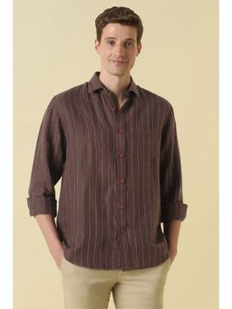 Allen Solly - Men Brown Cotton Linen Collar Neck Shirt