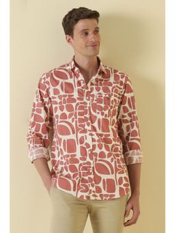 Allen Solly - Men Beige Cotton Collar Neck Shirt