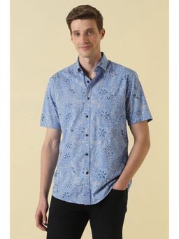 Allen Solly - Men Blue Cotton Collar Neck Shirt