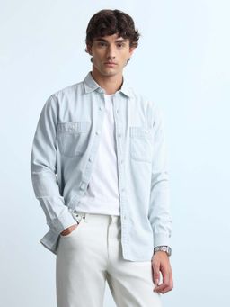 Flying Machine - Men Blue Cotton Collar Neck Shirt