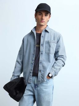 Flying Machine - Men Blue Cotton Collar Neck Shirt