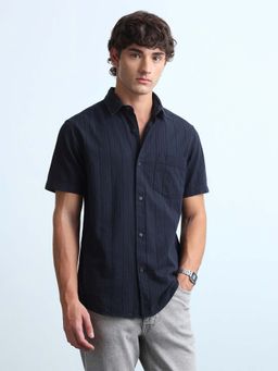 Flying Machine - Men Blue Cotton Collar Neck Shirt