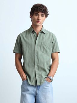 Flying Machine - Men Green Cotton Collar Neck Shirt