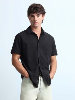 Flying Machine - Men Black Cotton Collar Neck Shirt