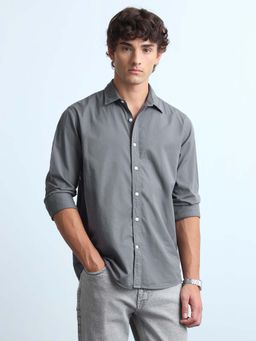 Flying Machine - Men Grey Cotton Collar Neck Shirt