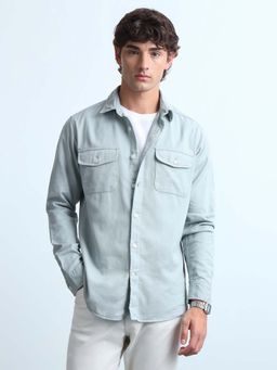 Flying Machine - Men Green Cotton Collar Neck Shirt