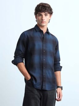 Flying Machine - Men Blue Cotton Collar Neck Shirt