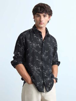 Flying Machine - Men Black Rayon Collar Neck Shirt
