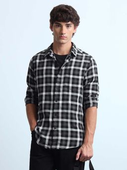 Flying Machine - Men Black Cotton Collar Neck Shirt
