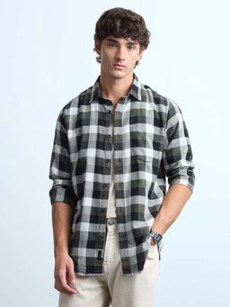 Flying Machine - Men Green Cotton Collar Neck Shirt