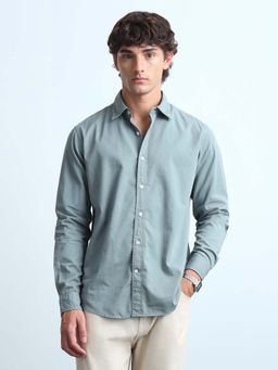 Flying Machine - Men Green Cotton Collar Neck Shirt