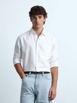Flying Machine - Men White Cotton Collar Neck Shirt